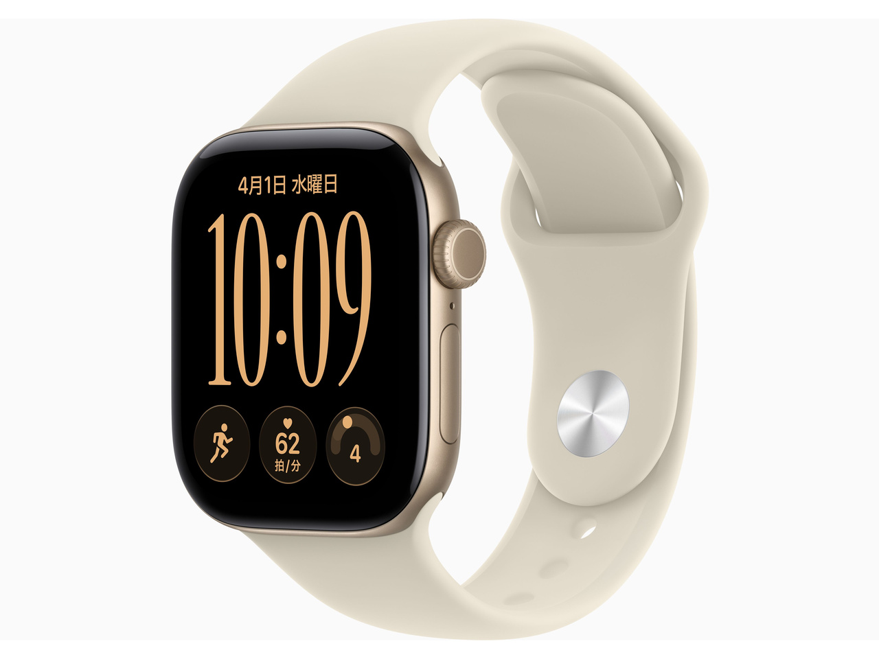 Apple Watch Series 12(GPS + Cellularモデル)- 46mm MJGA4X/A ライトゴールドアルミニウムケースとサンドスポーツバンド-S/M