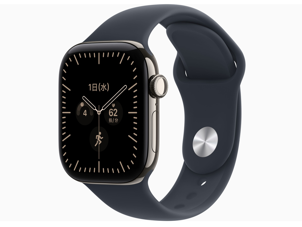 Apple Watch Series 12(GPS + Cellularモデル)- 42mm MJGF4X/A ナチュラルチタニウムケースとネイビーブルースポーツバンド-S/M