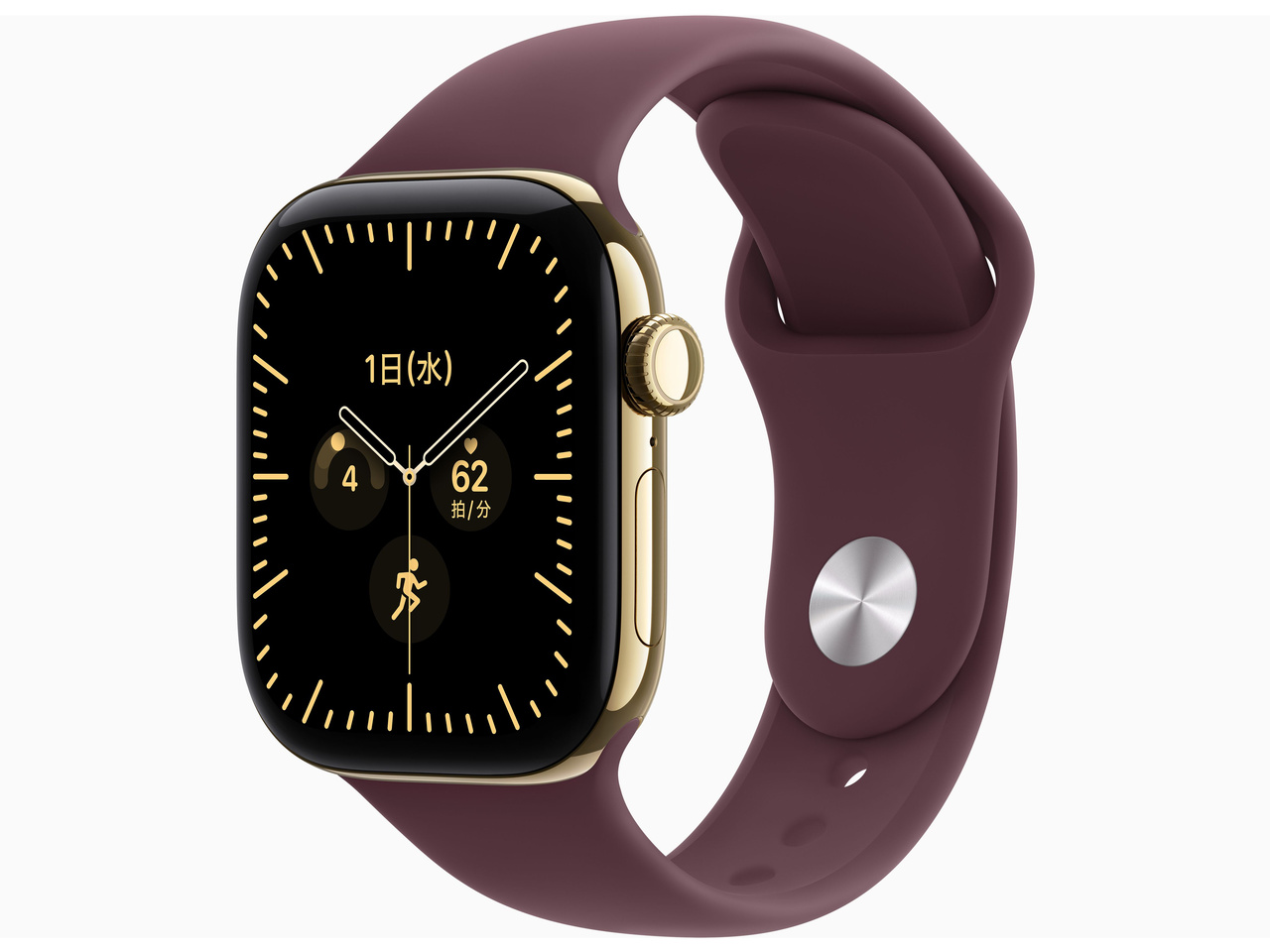 Apple Watch Series 12(GPS + Cellularモデル)- 42mm MJGJ4X/A ラディアントゴールドチタニウムケースとバーガンディスポーツバンド - S/M