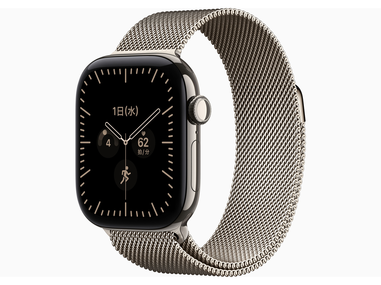 Apple Watch Series 12(GPS + Cellularモデル)- 46mm MJGQ4X/A ナチュラルチタニウムケースとナチュラルミラネーゼループ-M/L