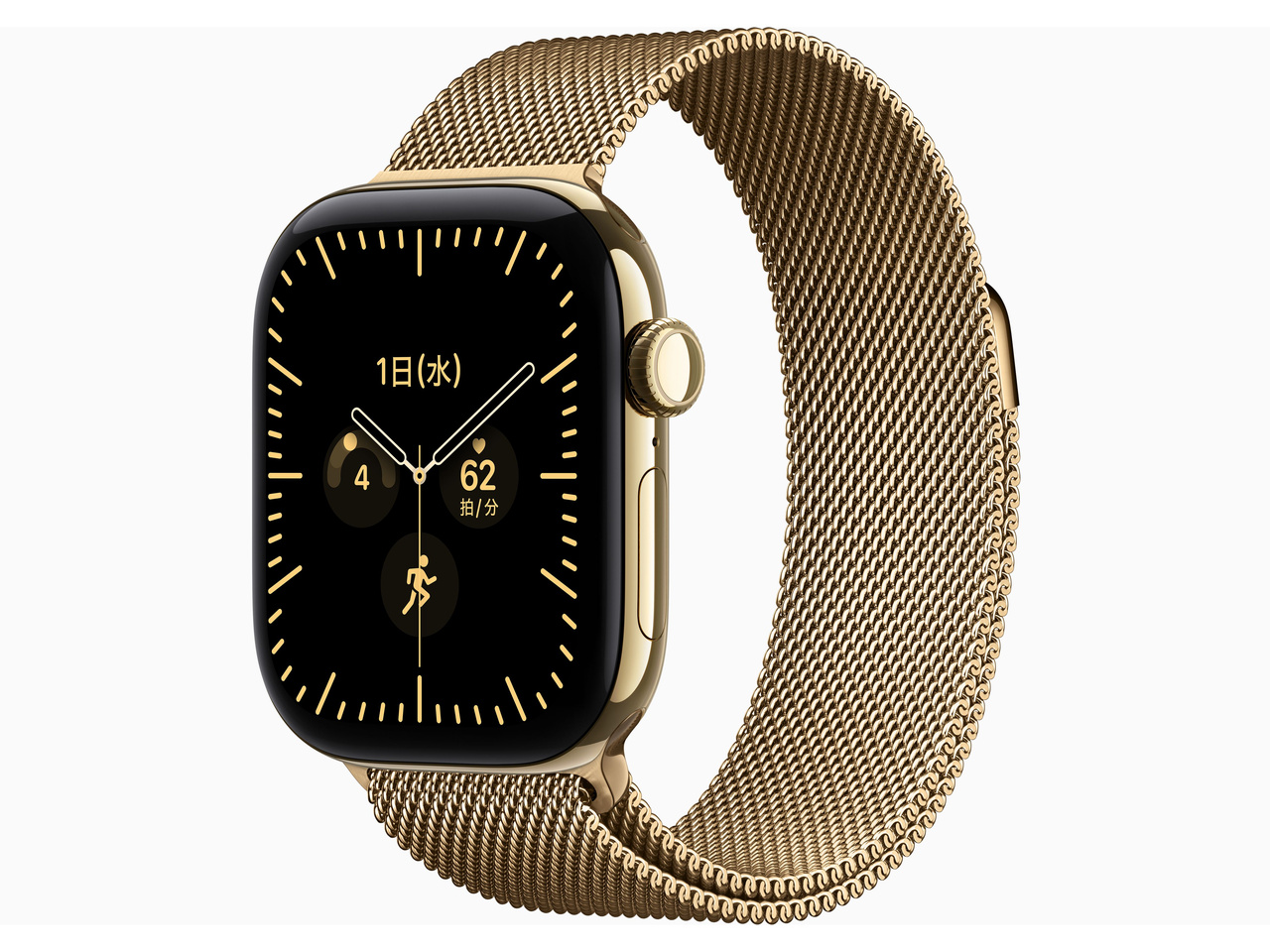 Apple Watch Series 12(GPS + Cellularモデル)- 46mm MJGU4X/A ラディアントゴールドチタニウムケースとラディアントゴールドミラネーゼループ-S/M