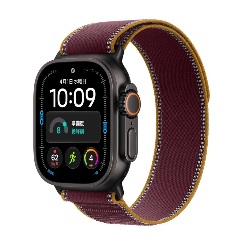 Apple Watch Ultra 4(GPS + Cellularモデル)- 49mm MJC34X/A ブラックチタニウムケースとバーガンディトレイルループ - M/L